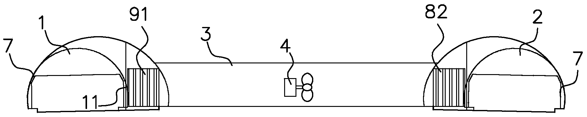 Double-track tunnel based on reversible complementary ventilation