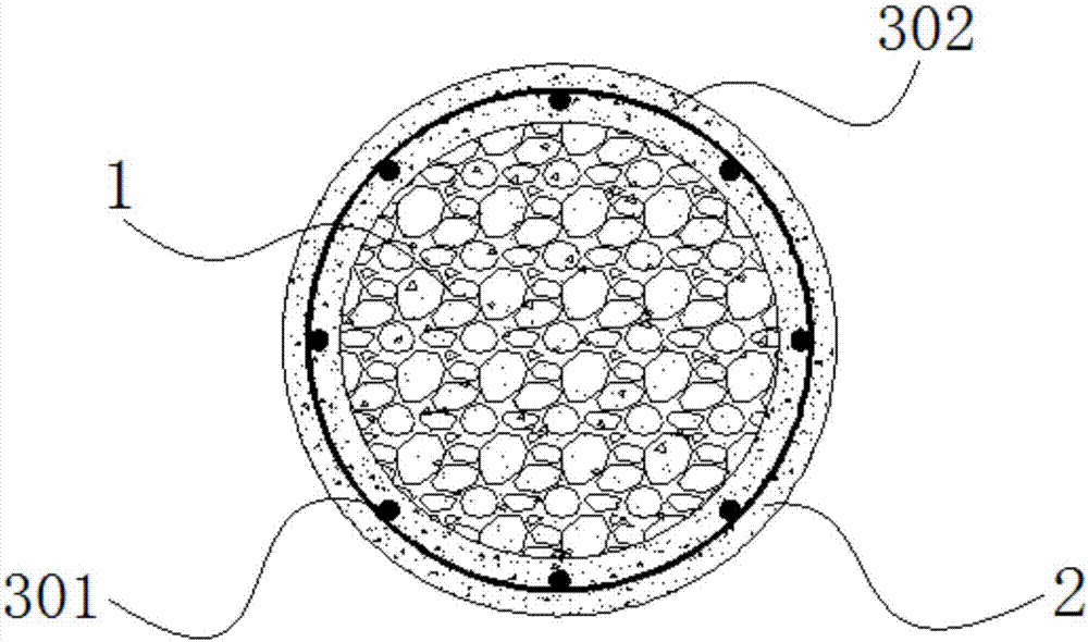 Discrete material core expansion concrete pile and construction method thereof