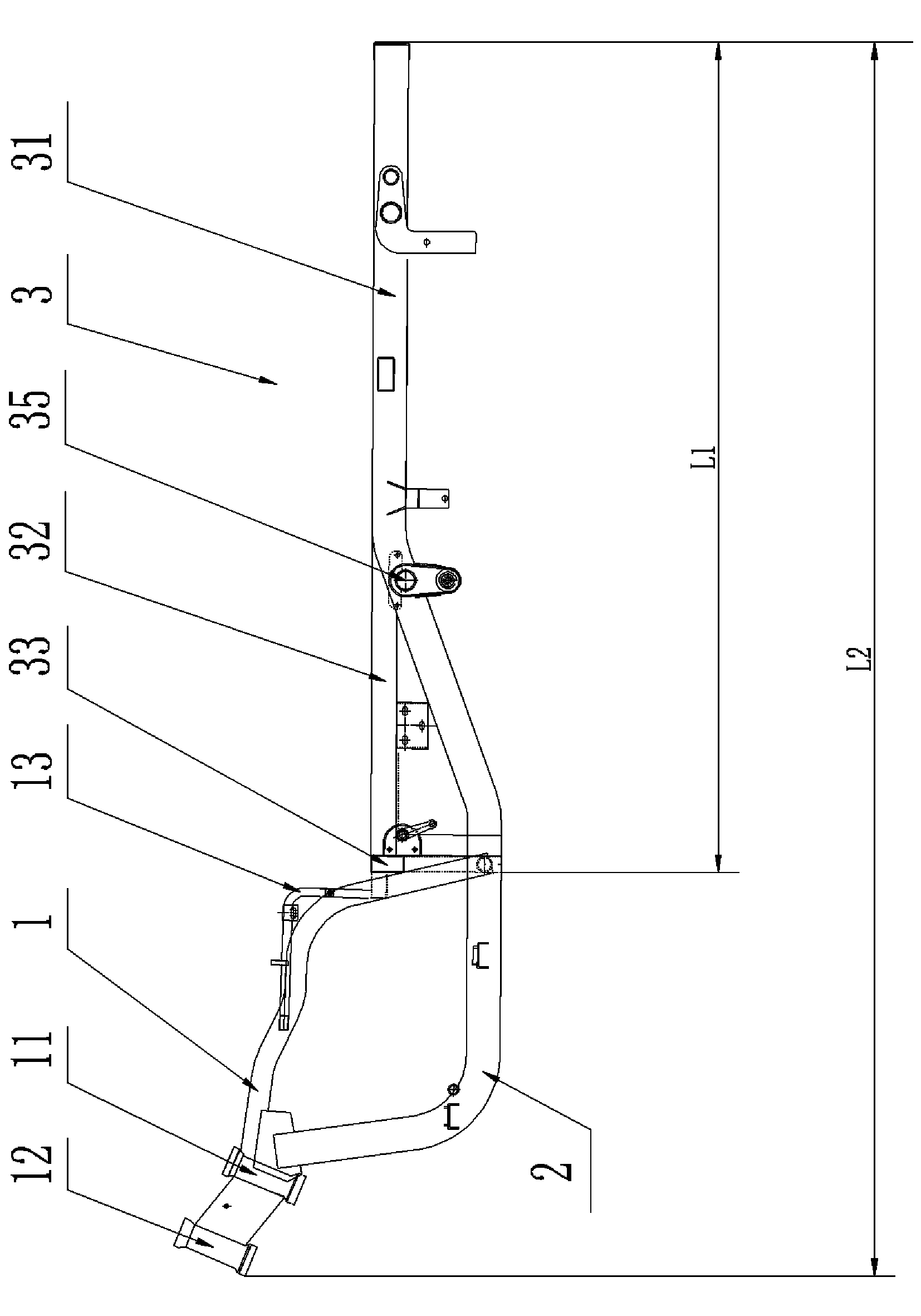 Right three-wheel motorcycle frame