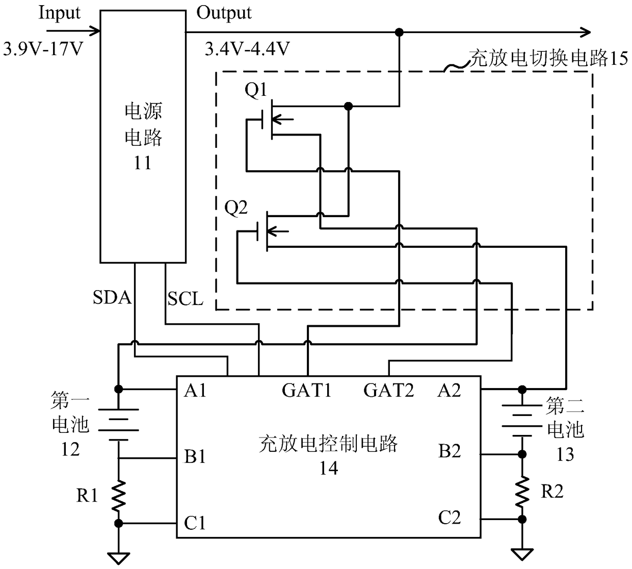 Electronic device and double battery charging and discharging switching method