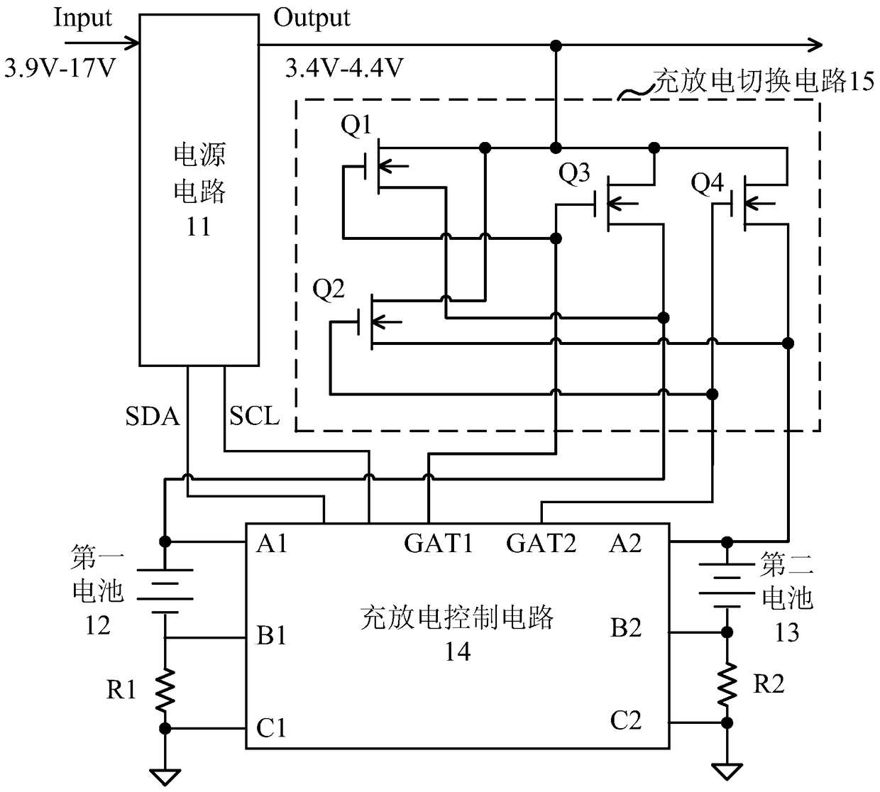 Electronic device and double battery charging and discharging switching method