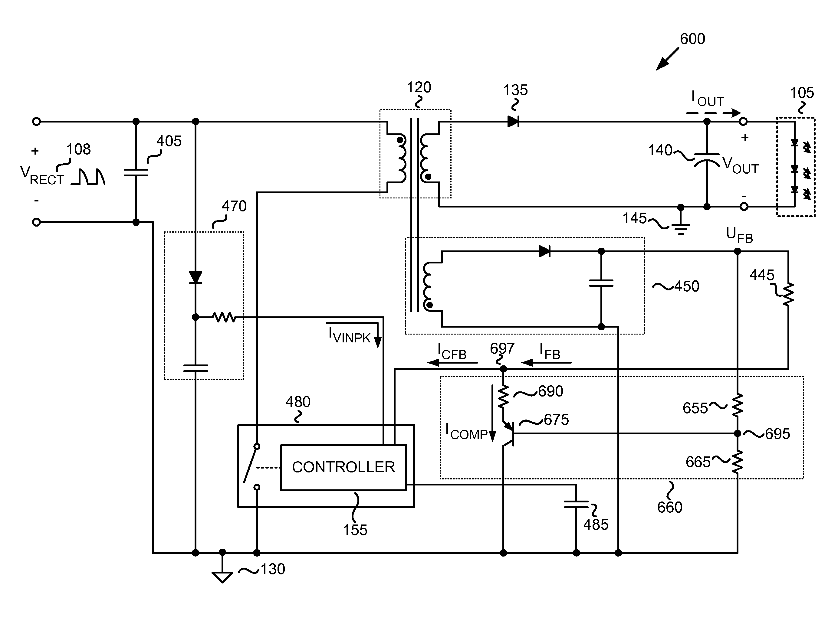 Power converter with compensation circuit for adjusting output current provided to a constant load