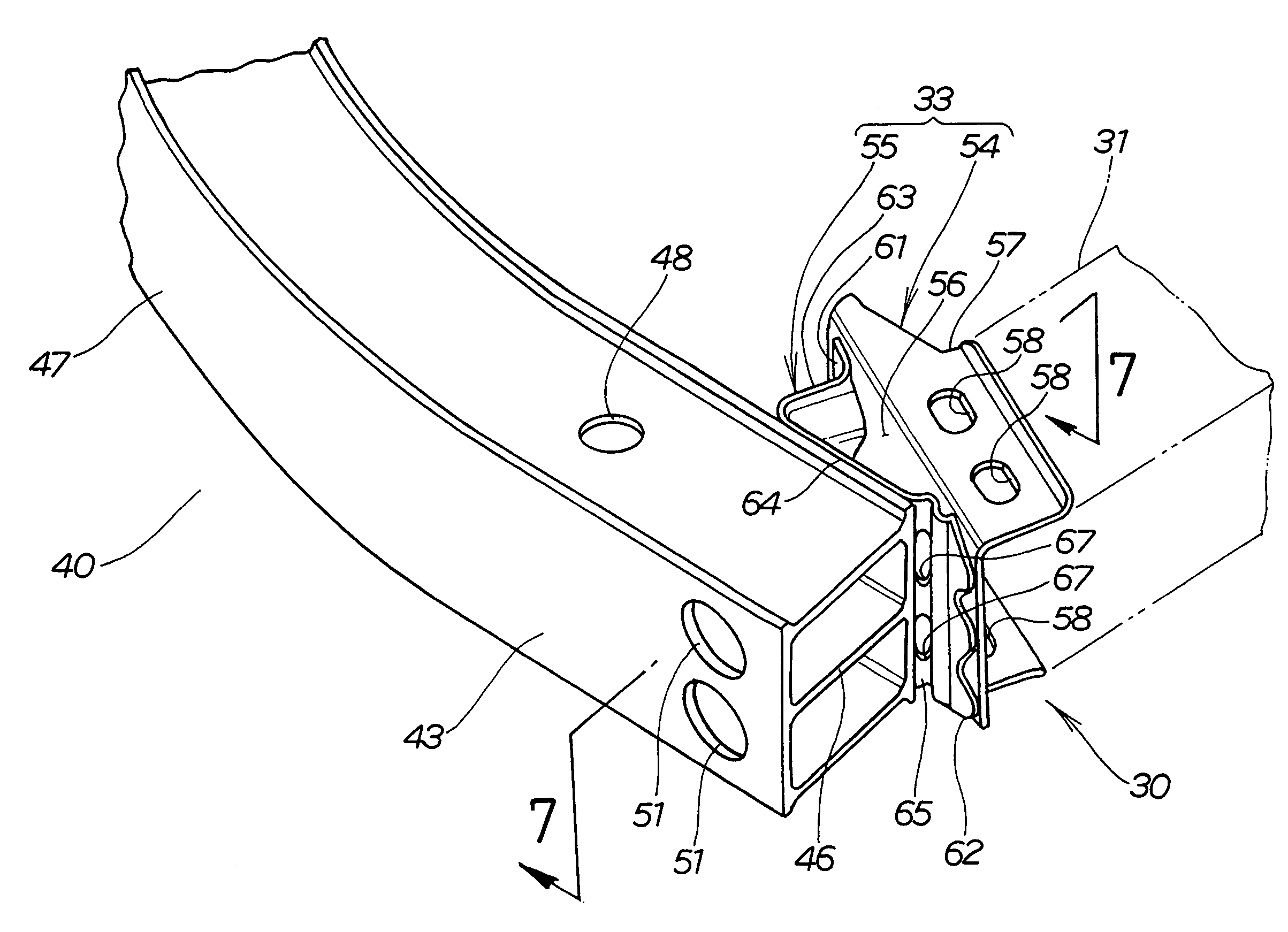 Vehicle bumper beam mounting structure