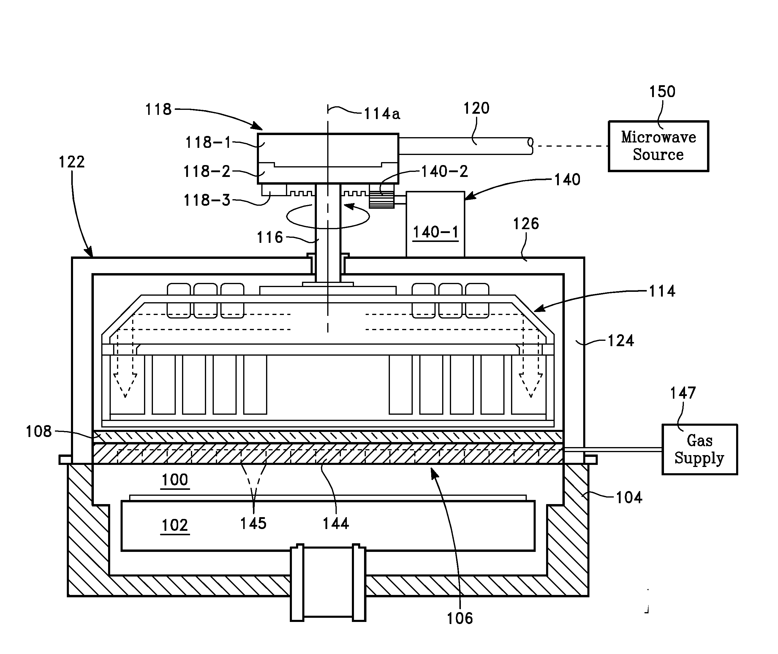 Workpiece processing chamber having a rotary microwave plasma antenna with slotted spiral waveguide