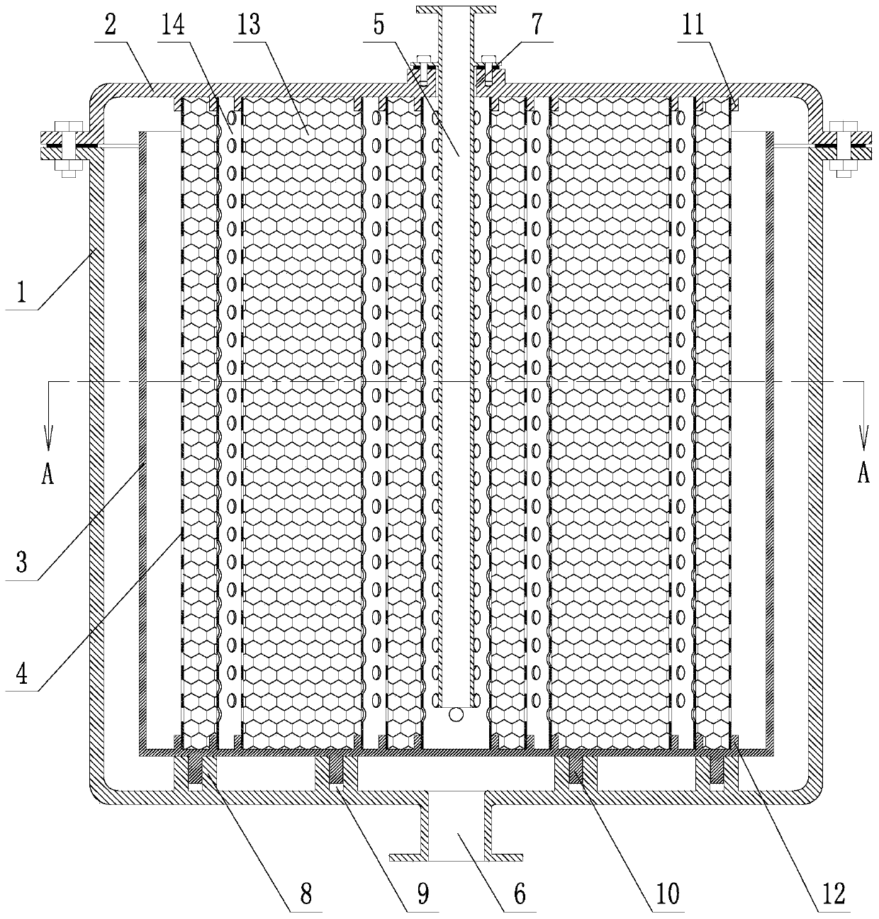 Radial flow equalization pressure swing adsorption tower