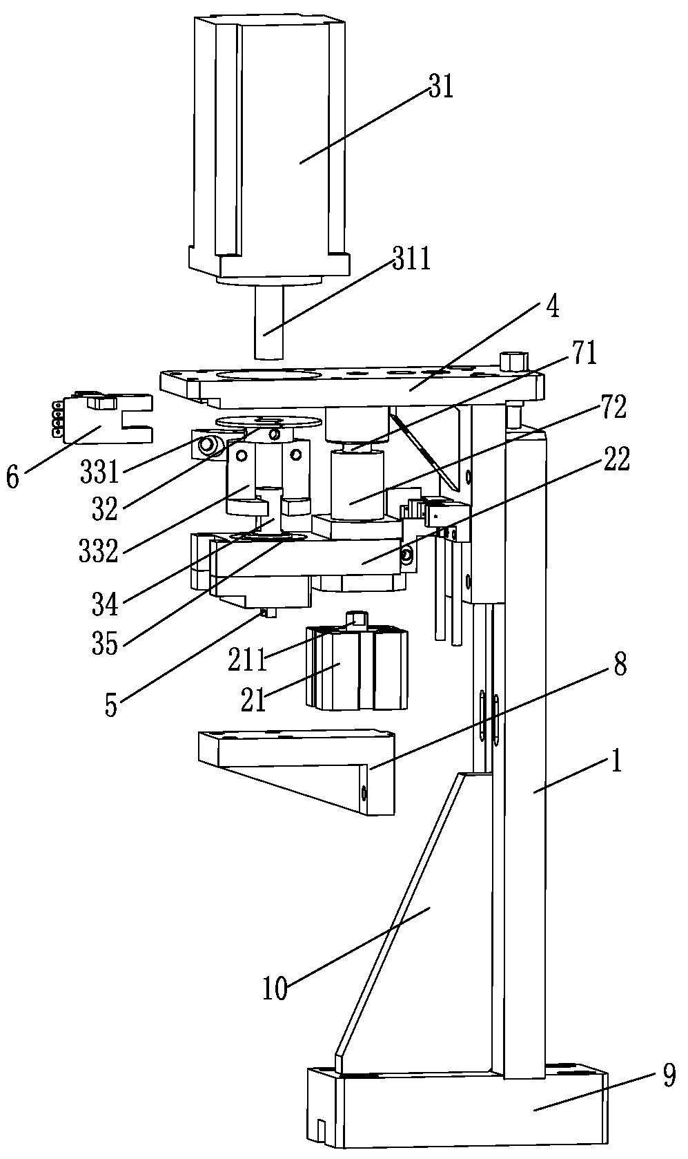 Chip turning device for surface-mounted device (SMD) light-emitting diode (LED) patch light splitting machine