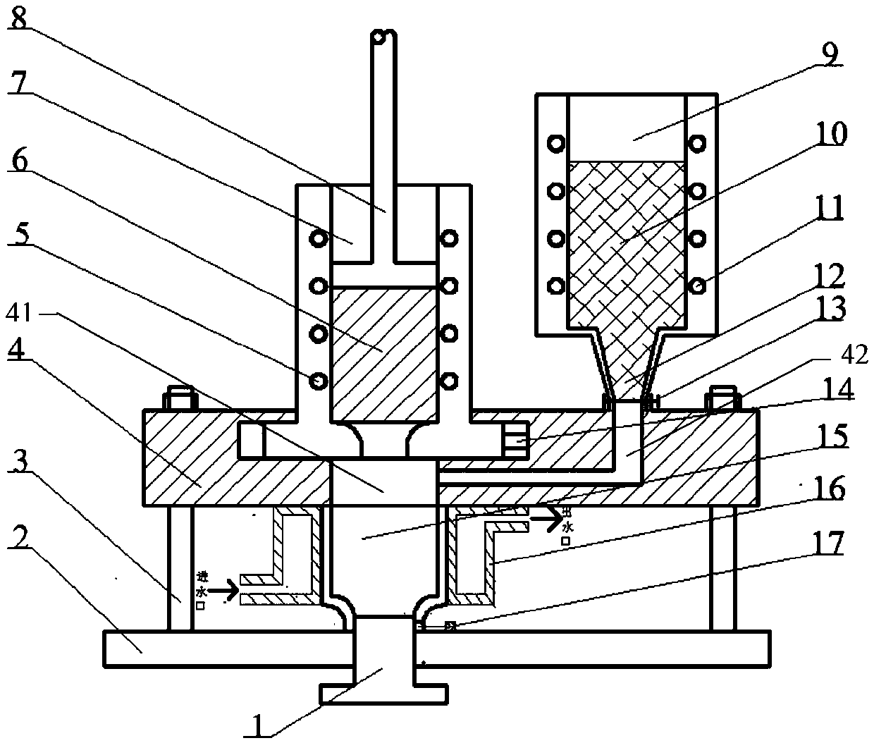 Vertical casting and extruding composite preparation device and method of coating structure metal composite material