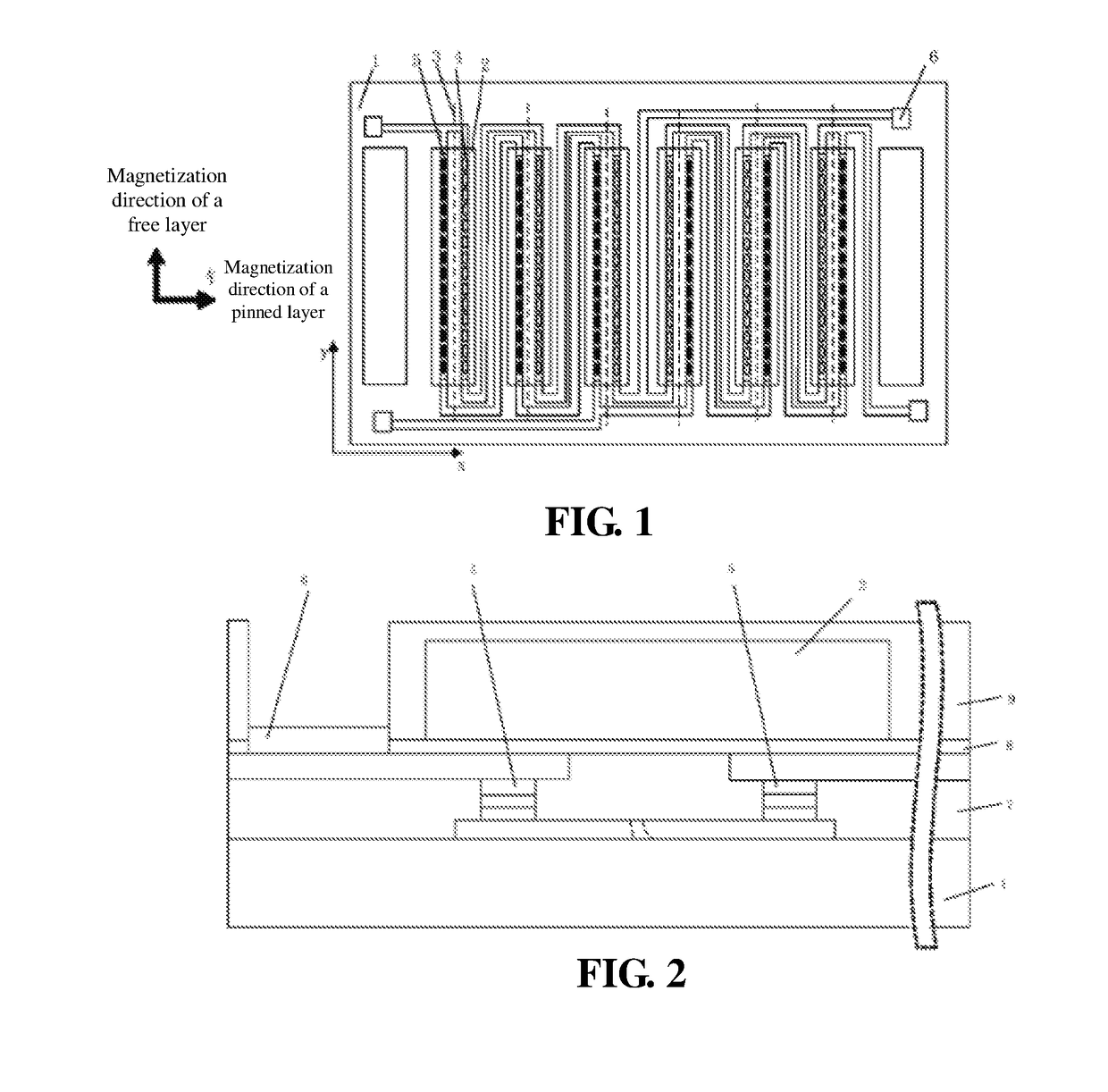 Single chip z-axis linear magnetoresistive sensor with calibration/initialization coil