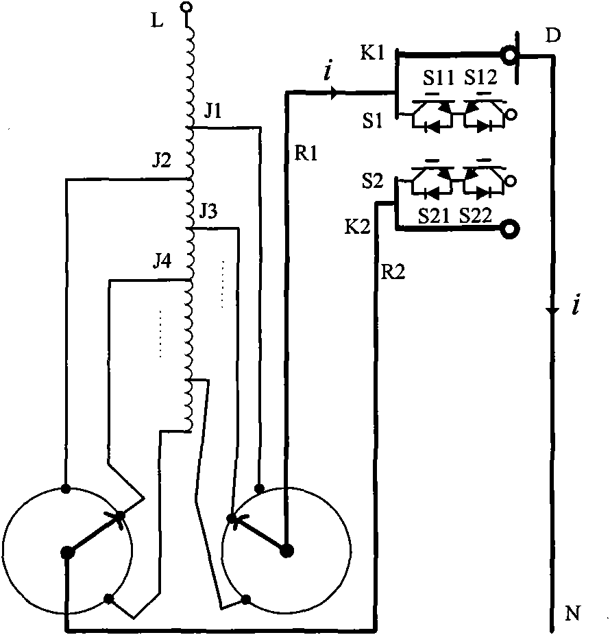 Transformer split-type arcless on-load tap switch