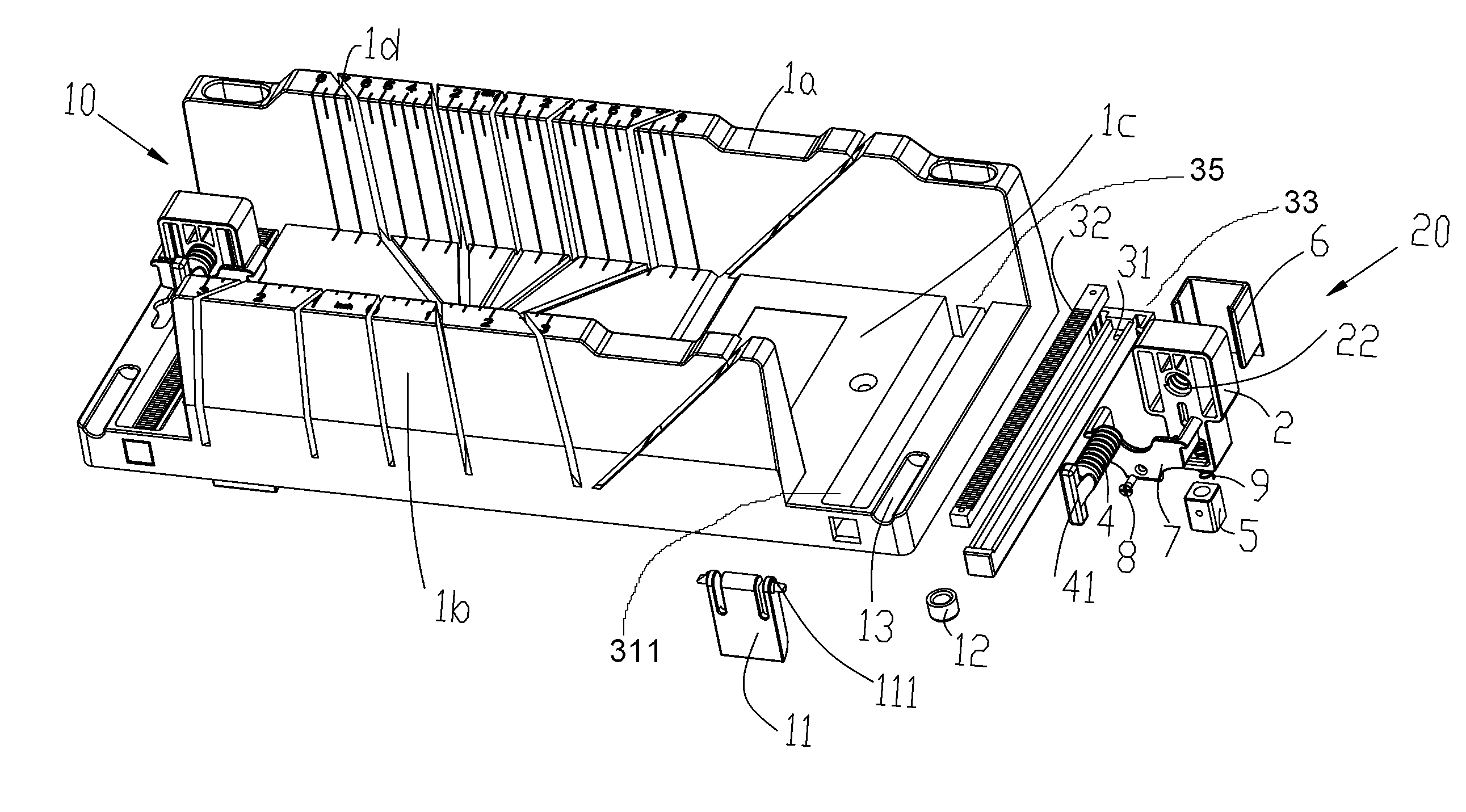 Miter box with adjustable clamps