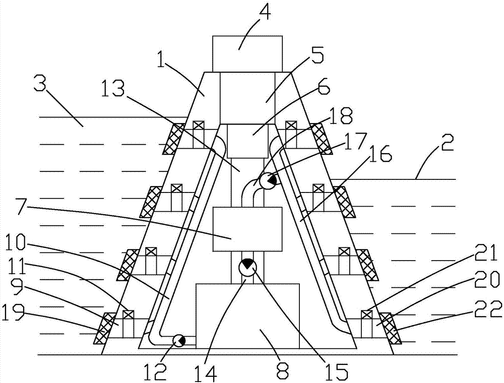 Water balancing device for artificial lake and construction method of water balancing device