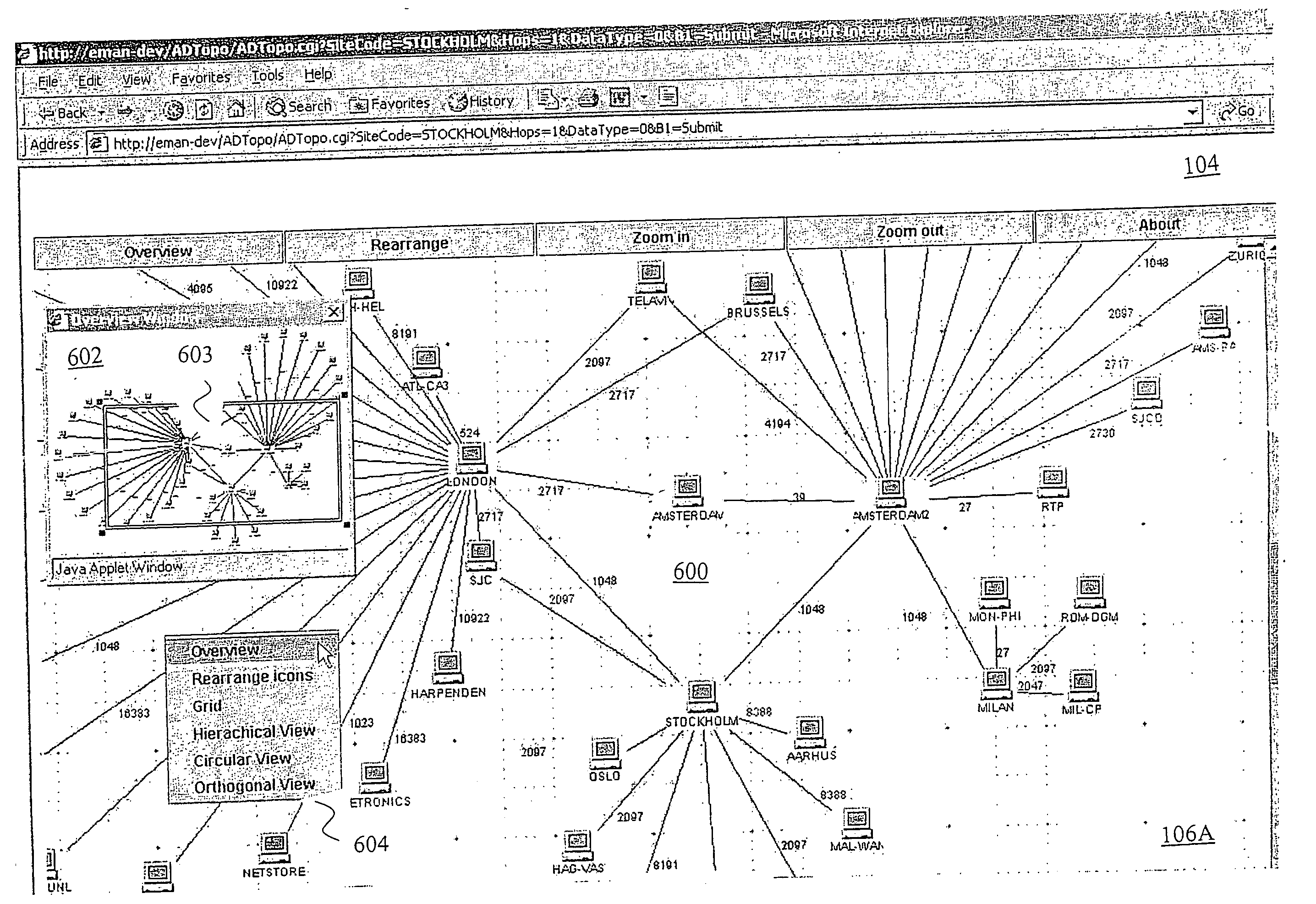 Incremental plotting of network topologies and other graphs through use of markup language