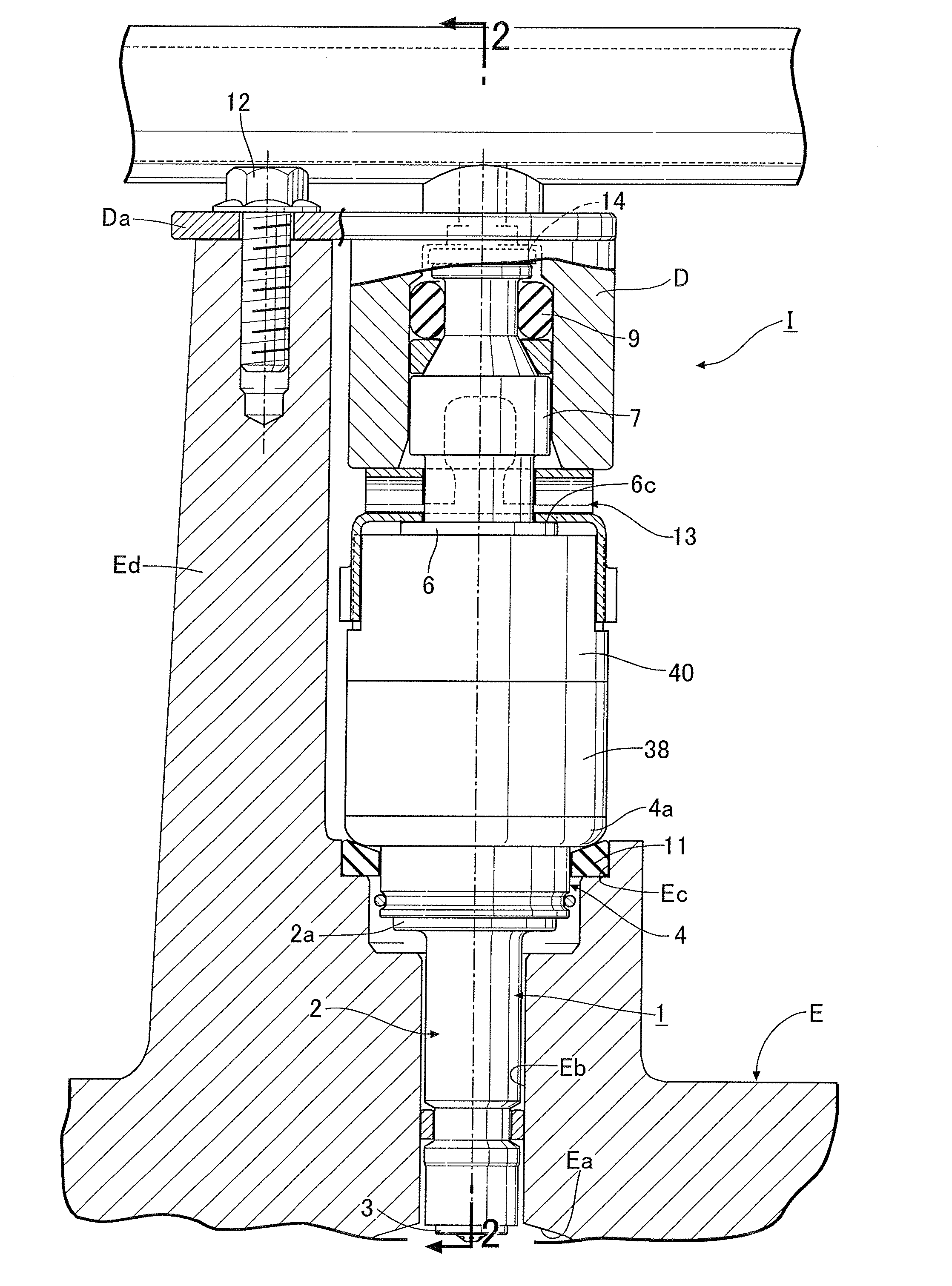 Support structure of direct fuel injection valve