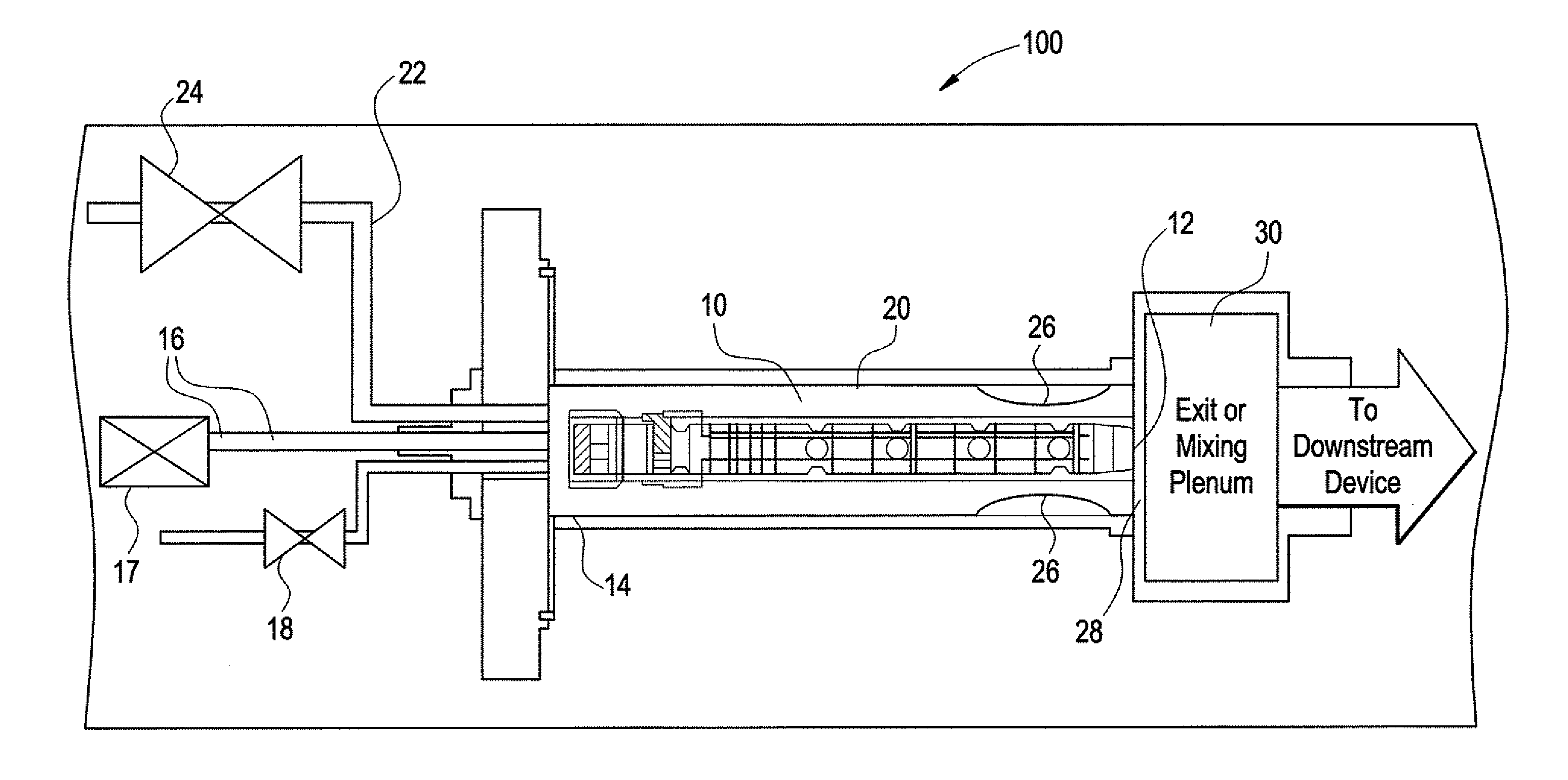 Pulse detonation engine bypass and cooling flow with downstream mixing volume