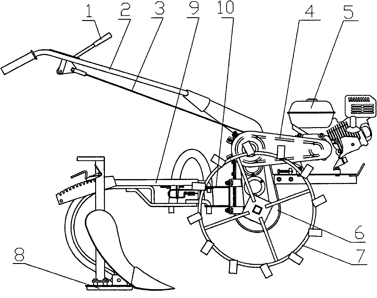 Light two-wheel cultivator convenient to mount and dismount plow stock