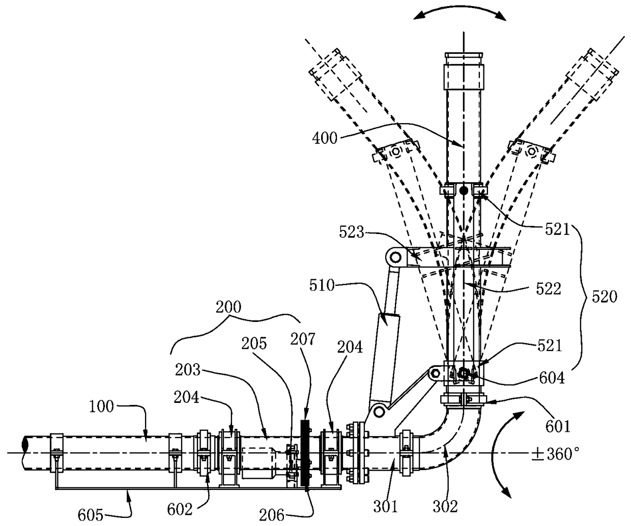 Terminal mechanism for concrete distributor and multi-degree-of-freedom concrete distribution system