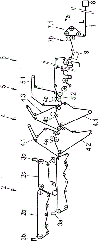 Machine and method for producing one or more layers of fibrous webs consisting of cardboard or wrapping paper