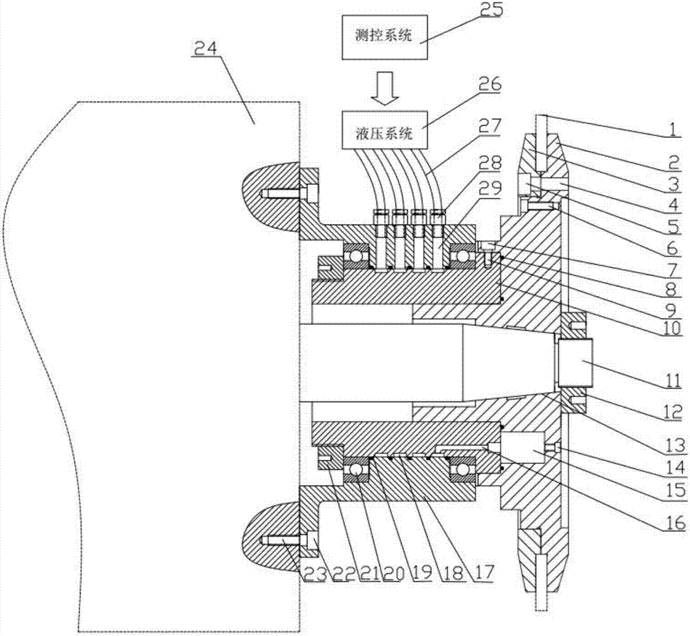 Liquid injection type online dynamic balance terminal suitable for large-external-diameter external thread grinder spindle