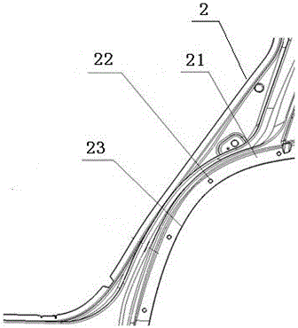 A connection structure between the rear wheel eyebrow of a car and adjacent components