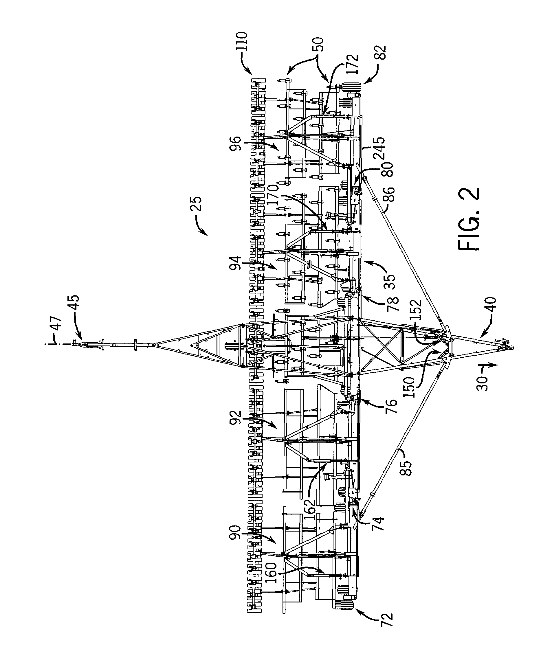 System for and method of moving an agricultural implement between a folded, inoperative position and an extended, operative position