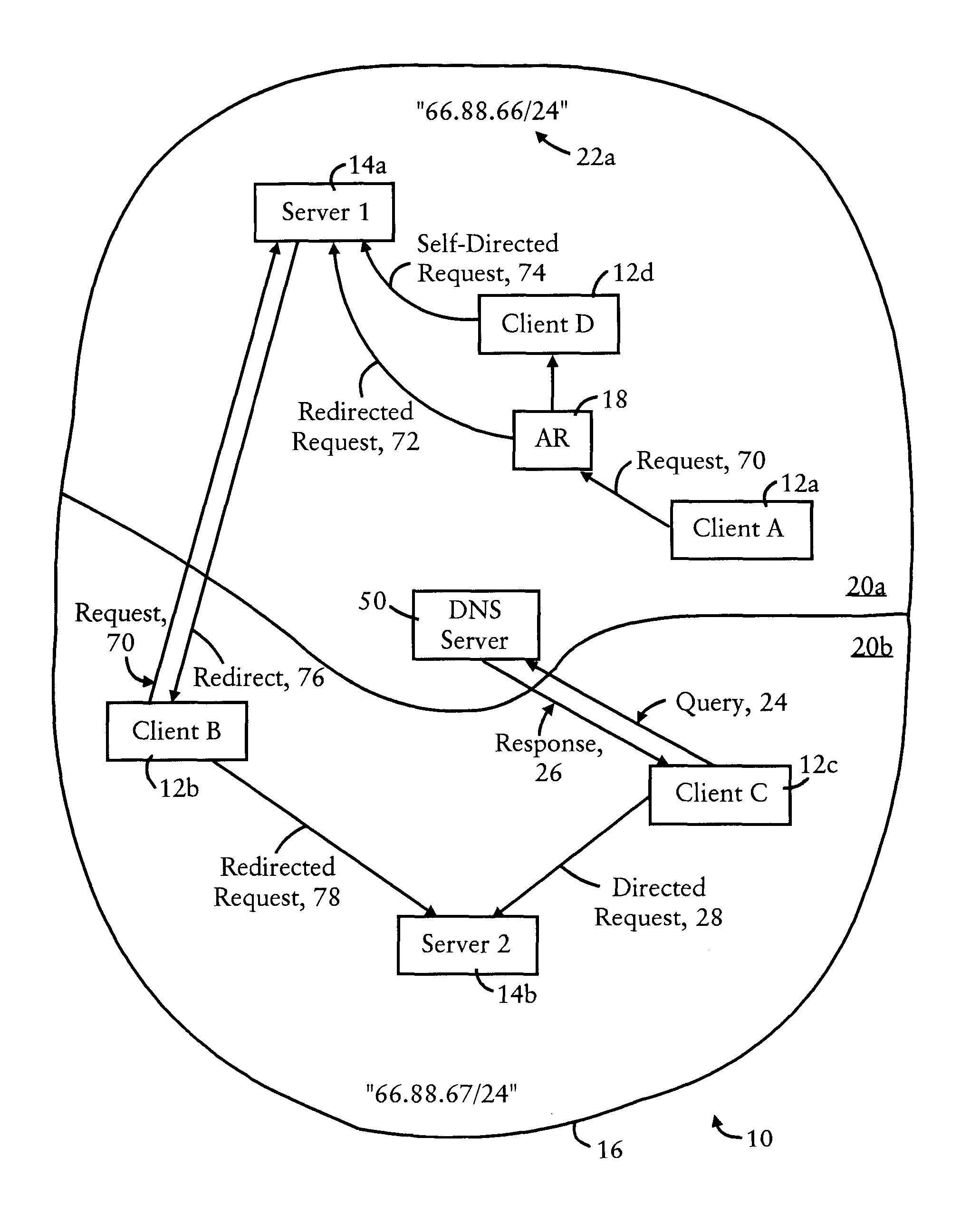 Arrangement for selecting a server to provide distributed services from among multiple servers based on a location of a client device