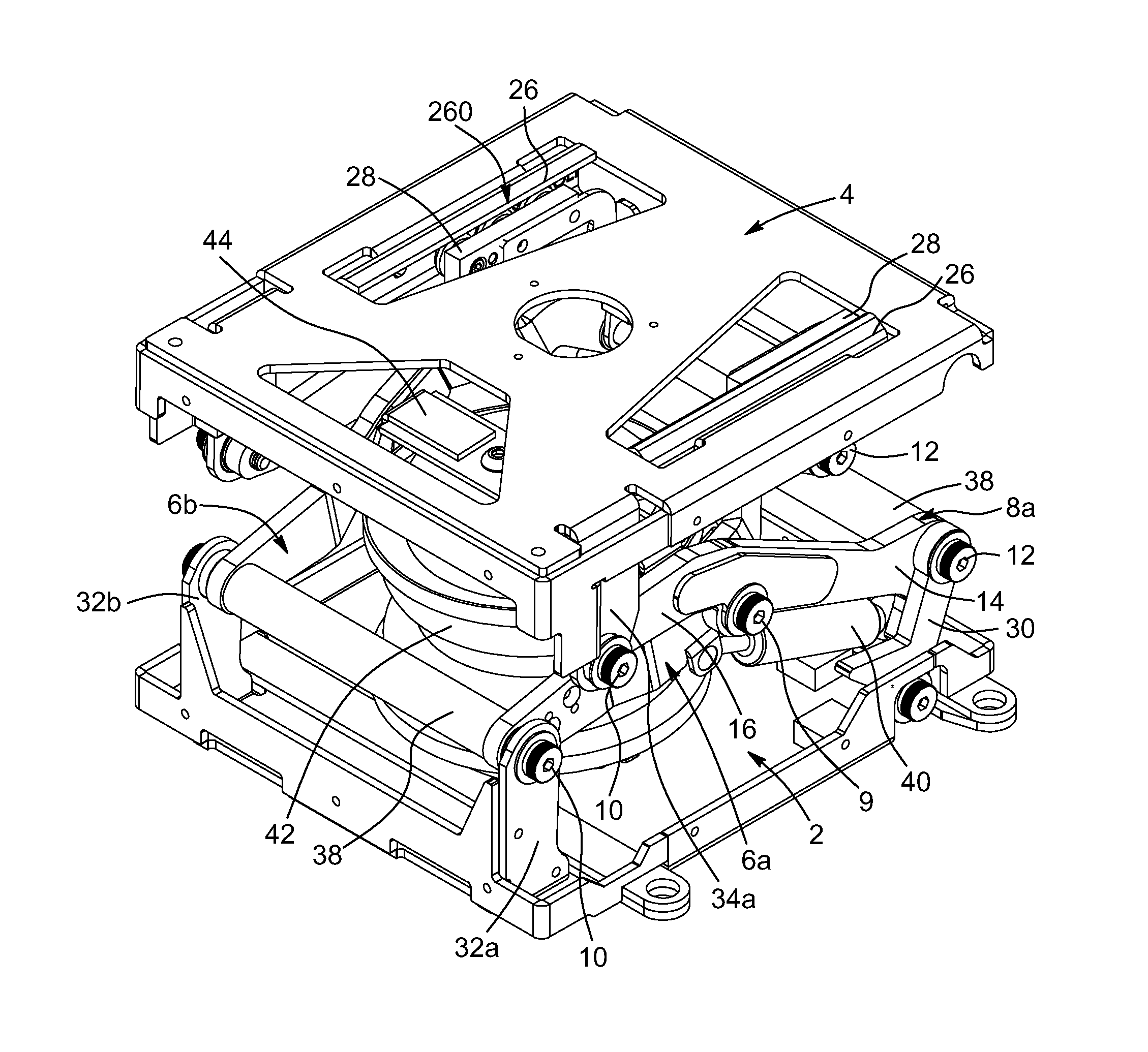 Small footprint scissor suspension mechanism