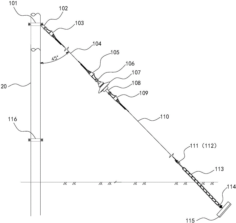 Wind-resistant reinforcing method for 10 kV beeline pole and windstay wire device