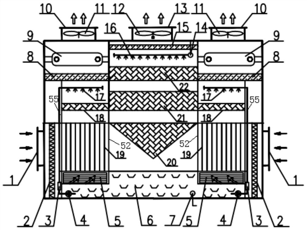 An evaporative cooling and evaporative condensation cooperative coupling double cold source cold water system