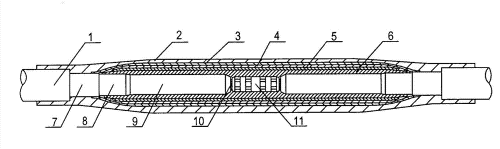 Integral heat shrinkable cable middle connector