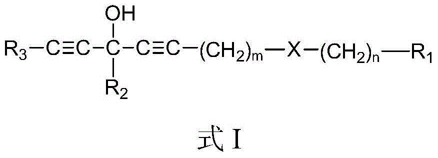 Chain polyacetylene compound and preparation method and application thereof