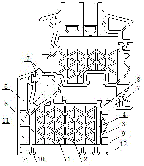 Plastic door and window frame profiles with triangular chambers and composite materials used