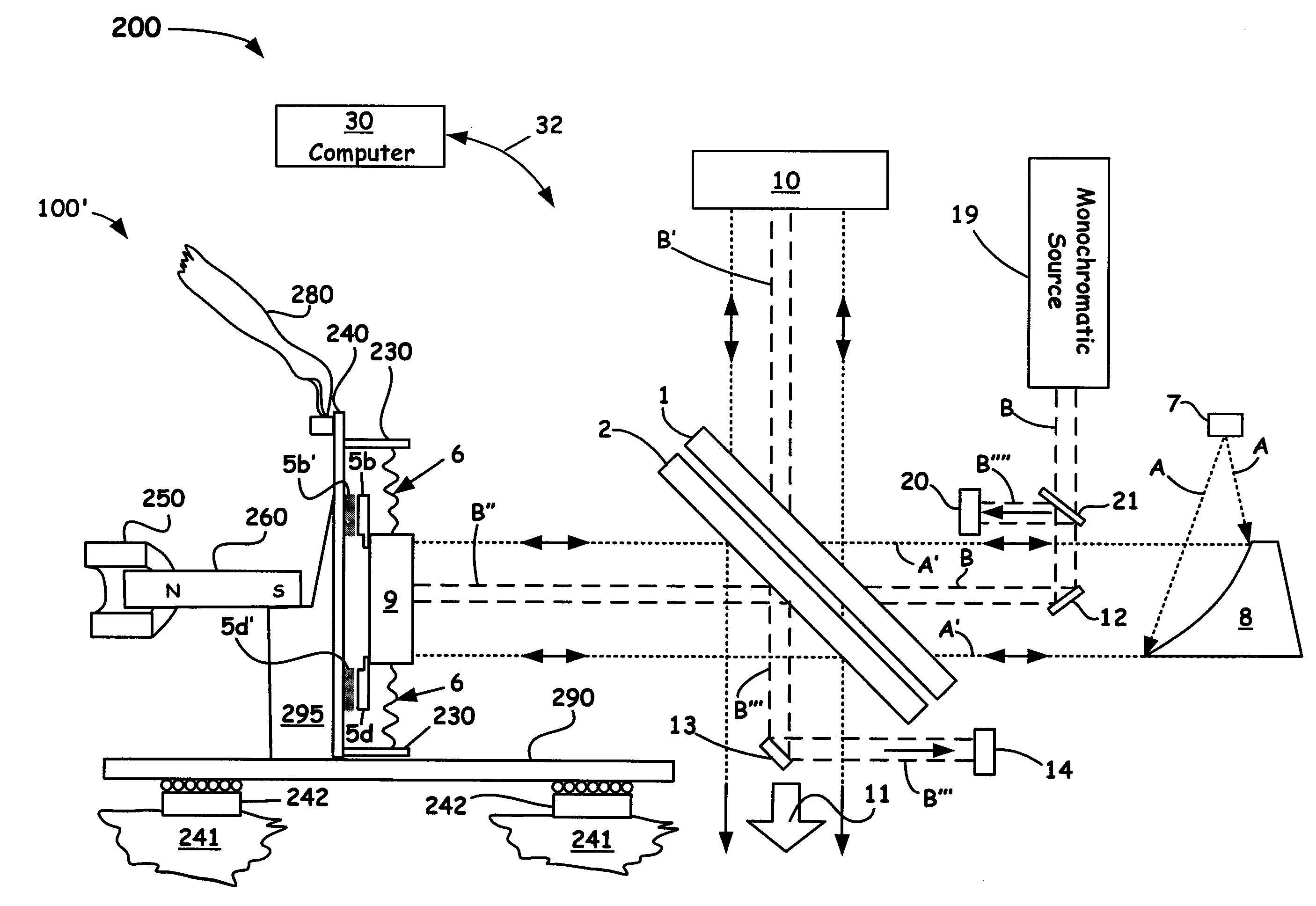 Flexure mounted moving mirror to reduce vibration noise