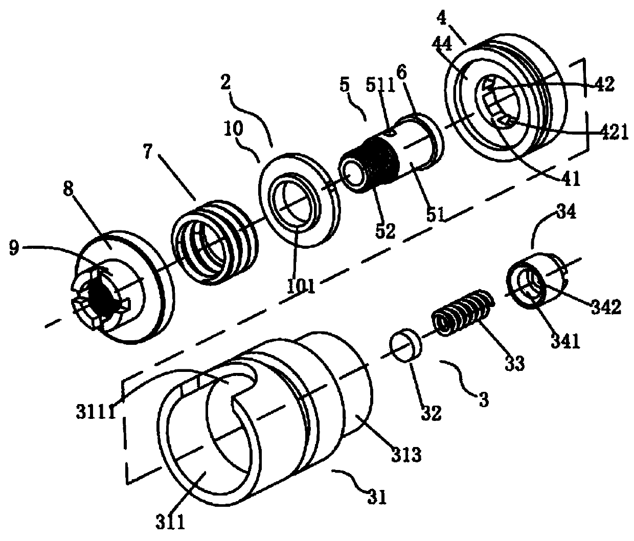 Water inlet connector with steady flow pressure relief and used for gas hot water device