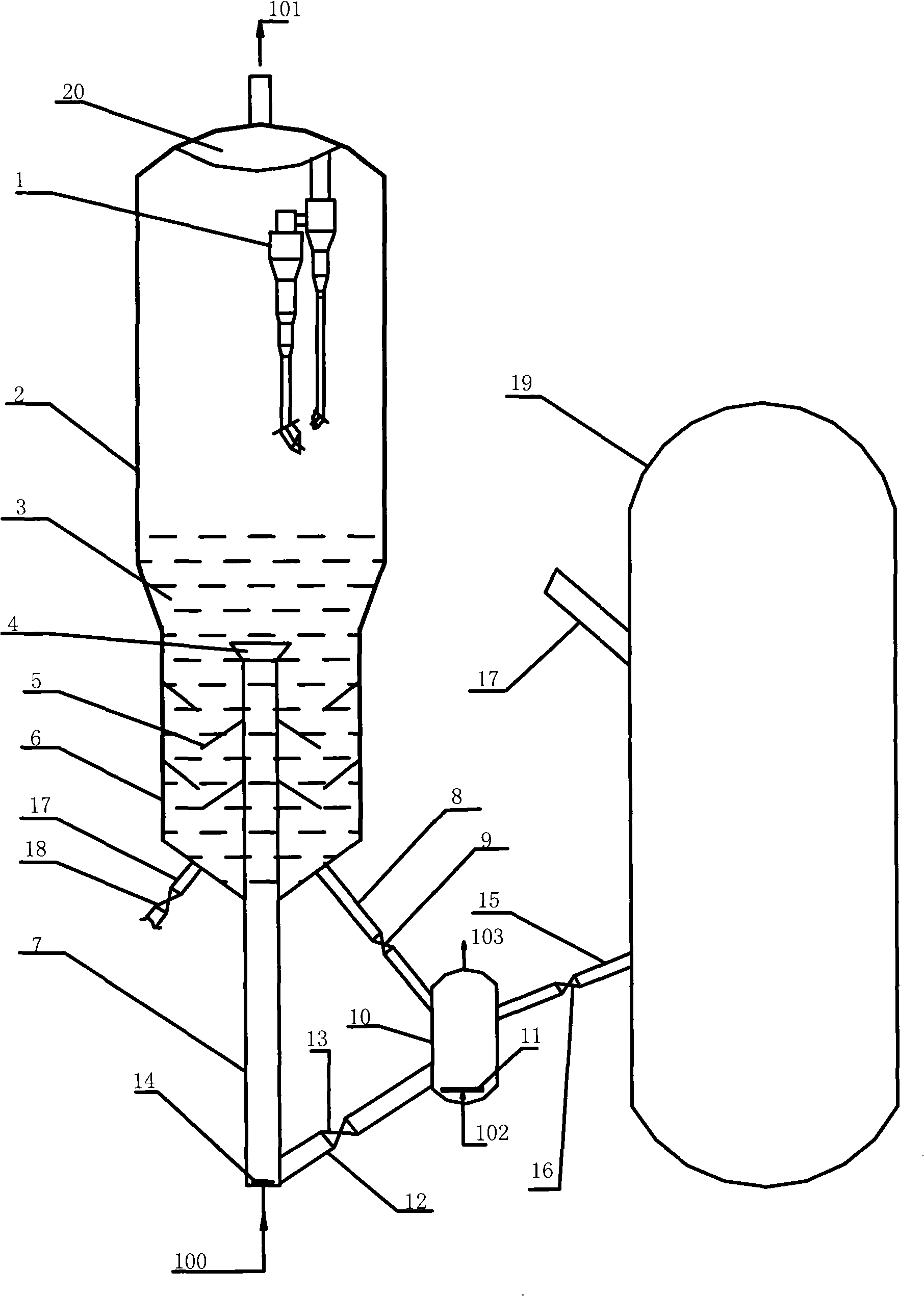 Fluidizer and method for preparing ethylene with ethanol dehydration