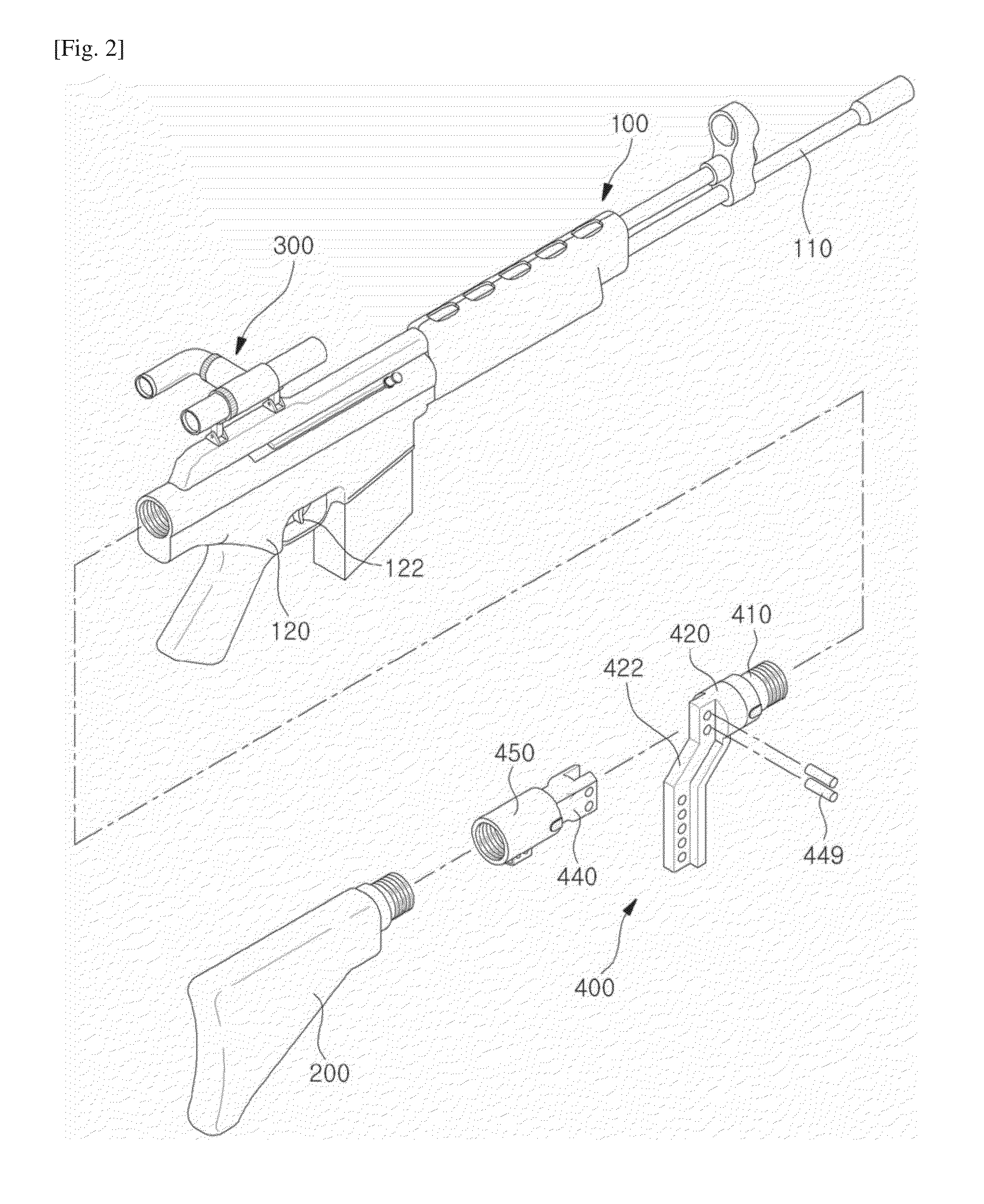 Bendable firearm having off-axis shoulder rest and sight