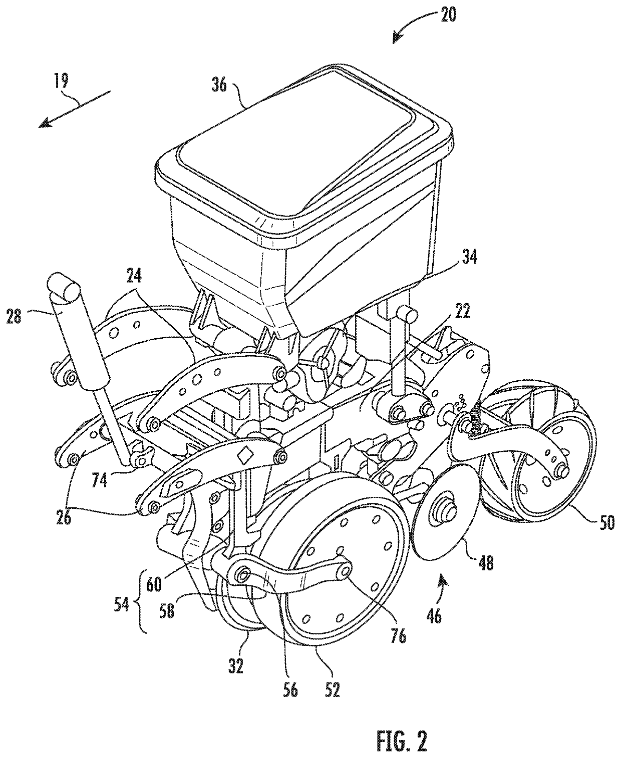 System and related methods for adjusting a down force applied to a row unit of an agricultural implement