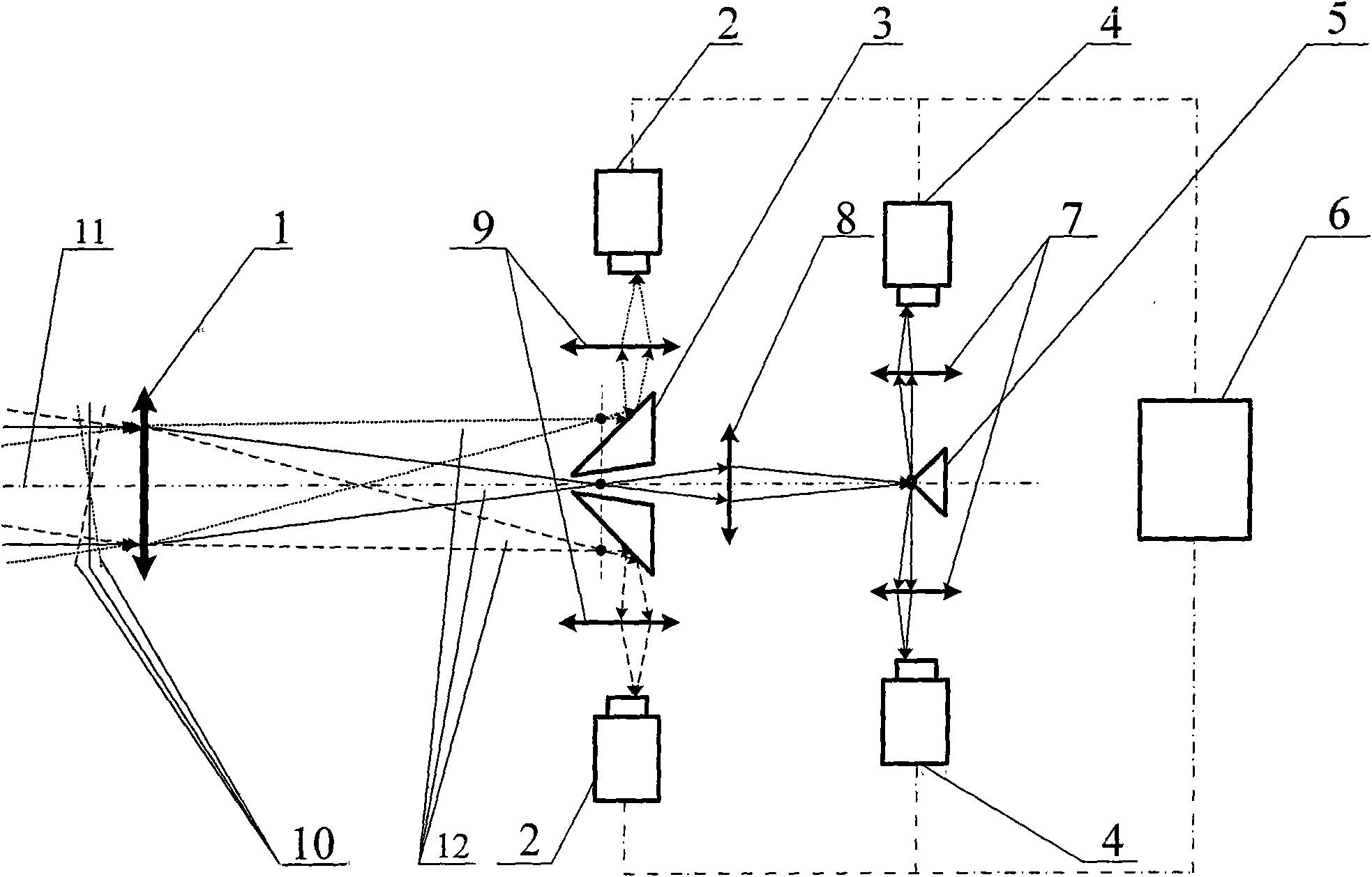 Optical precision tracking detector based on double pyramidal rectangular pyramids