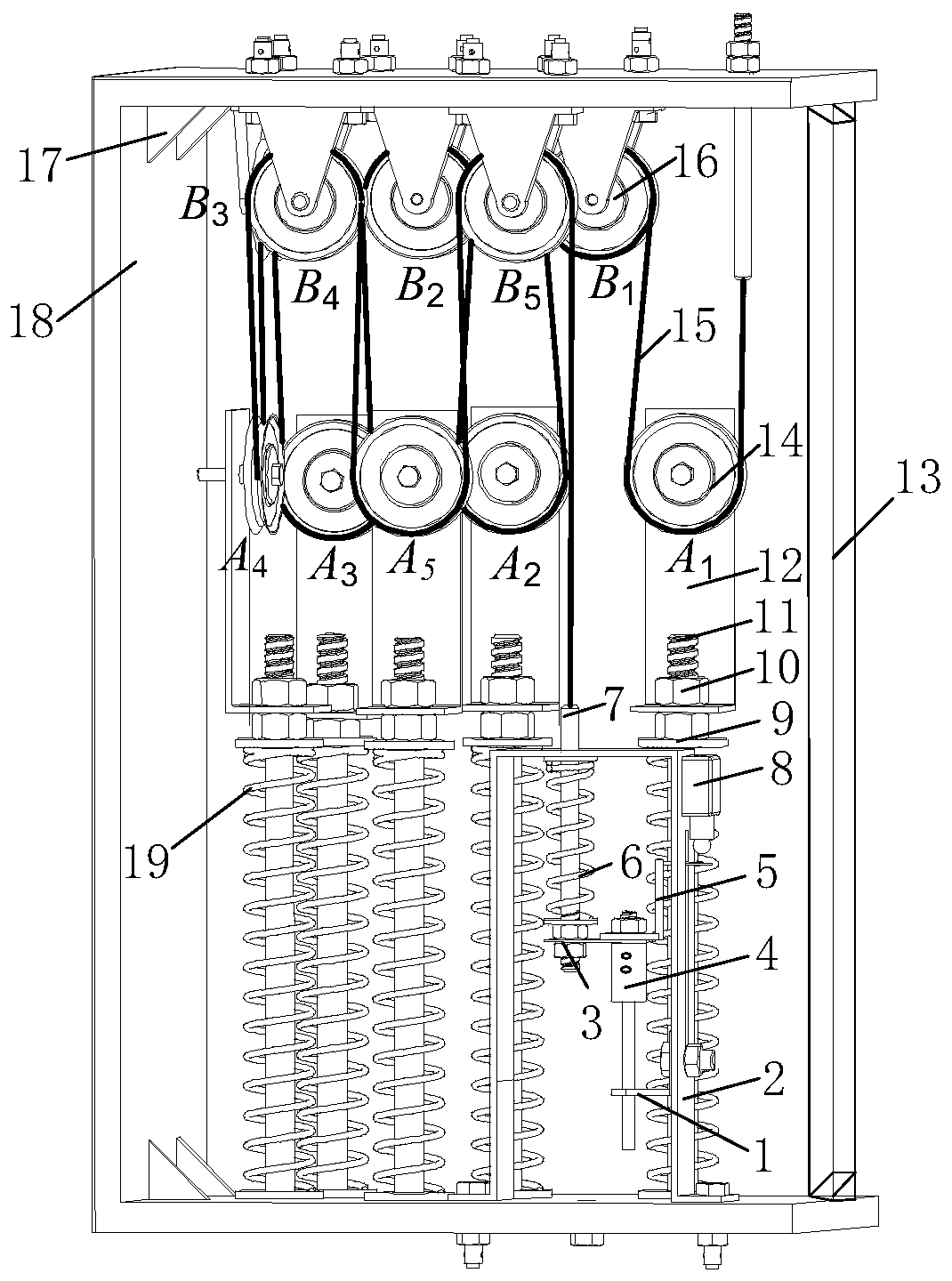 Online traction steel wire rope tensioning force unevenness detection device and work method thereof