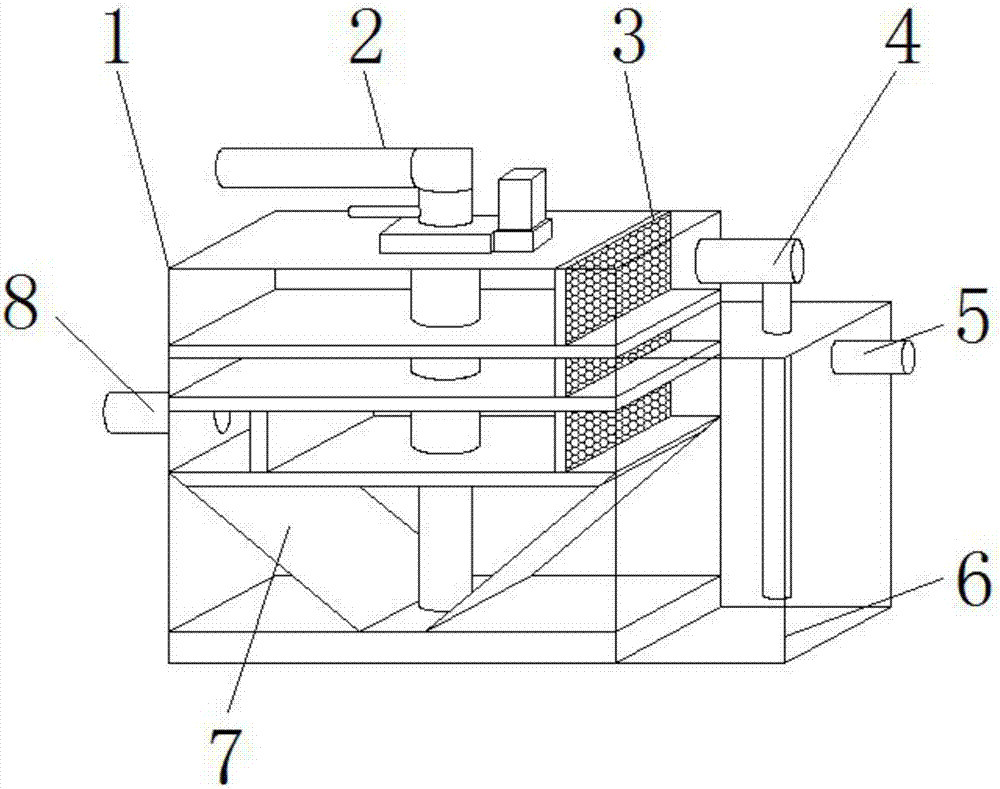 Pretreatment sediment box for sewage treatment