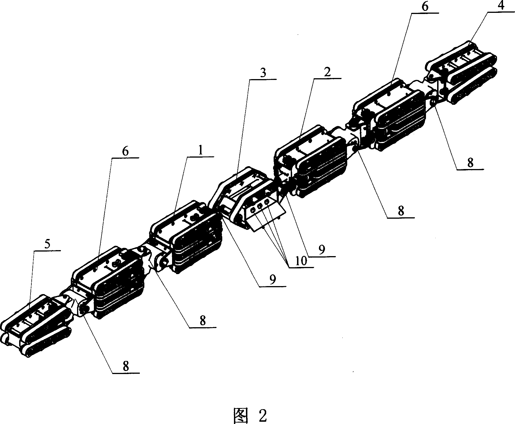 Crawler type multiple joint hinged robot suitable for search and detection in coal mine