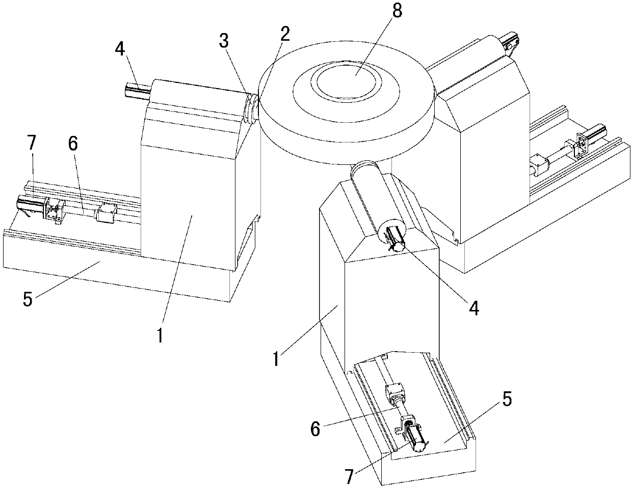 Three-point positioning rotation platform for track wheel measurement supporting