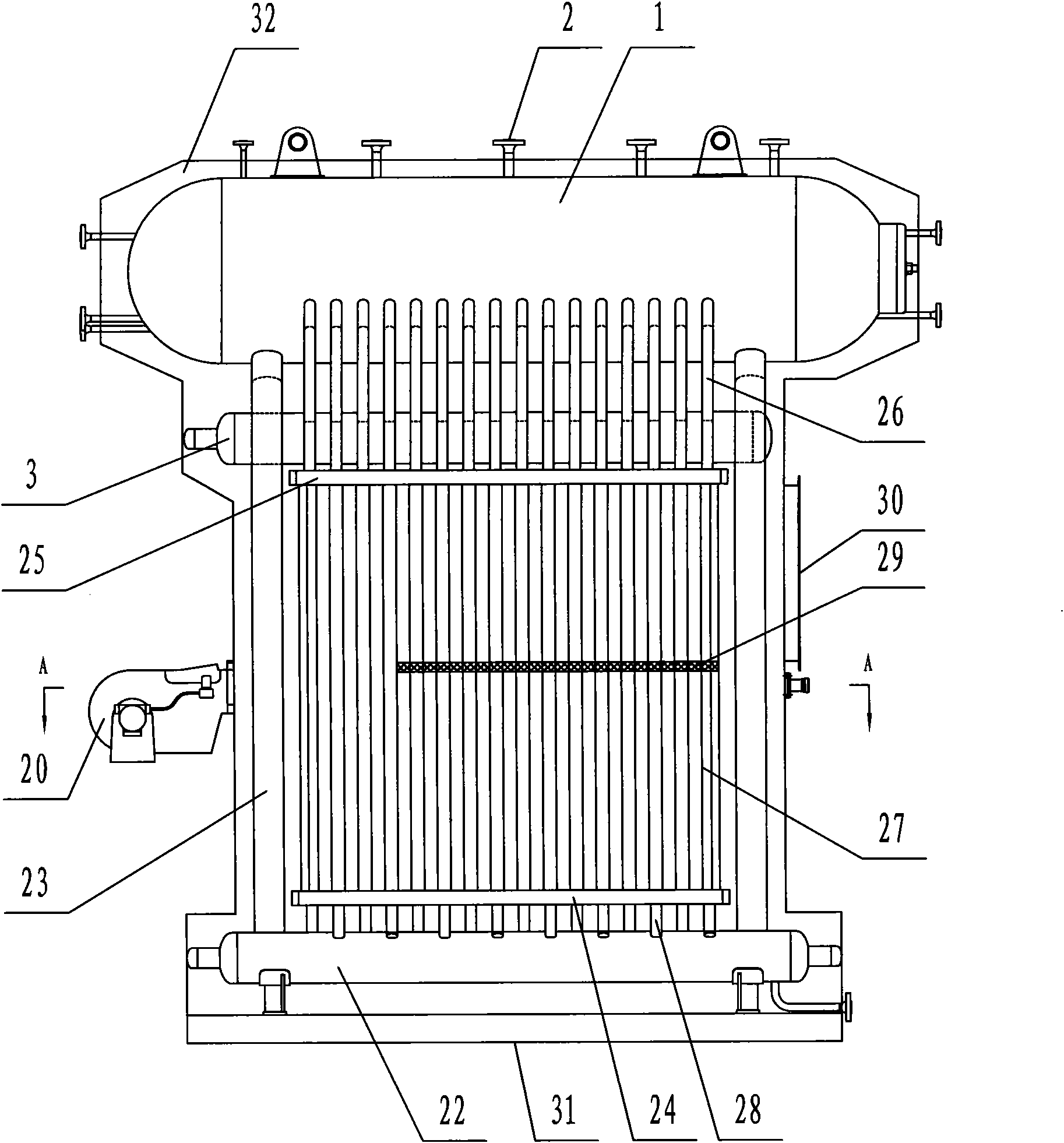 Rapid-installation water pipe boiler with medium and high pressure single-boiler barrel structure