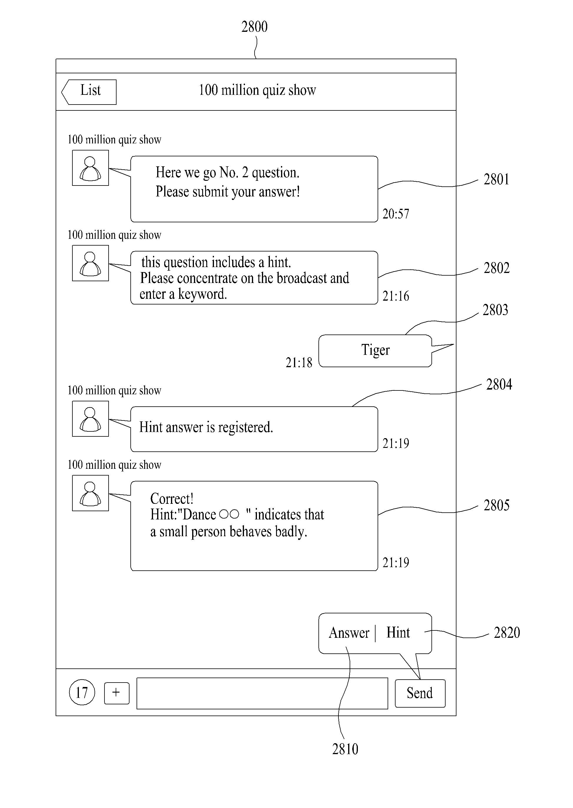 Method and system for providing user interface for interactive broadcast program using mobile instant messenger