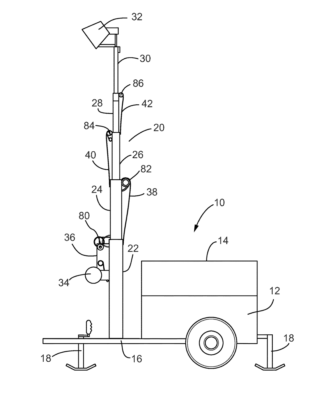 Telescoping mast assembly with safety latch system