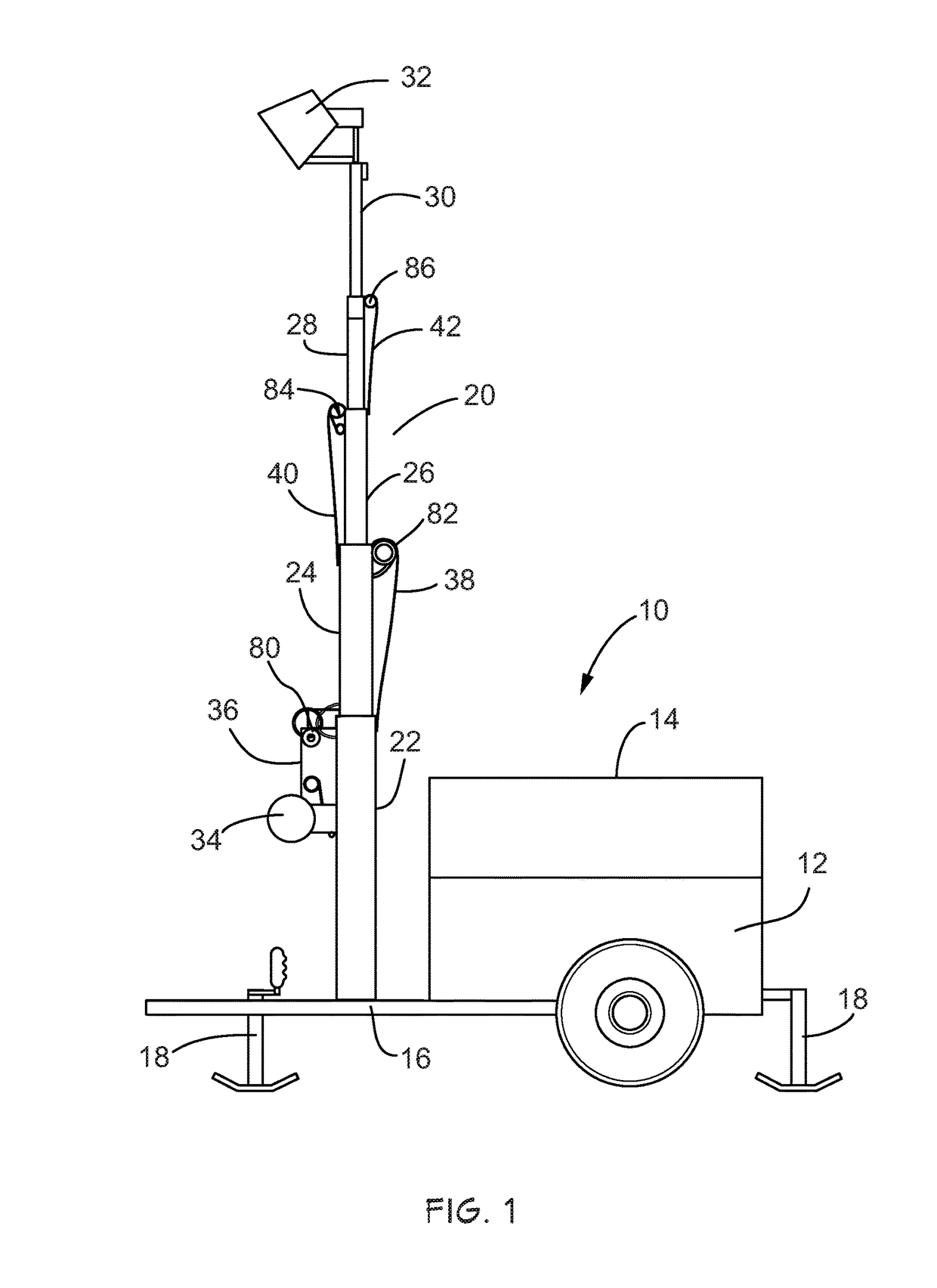 Telescoping mast assembly with safety latch system