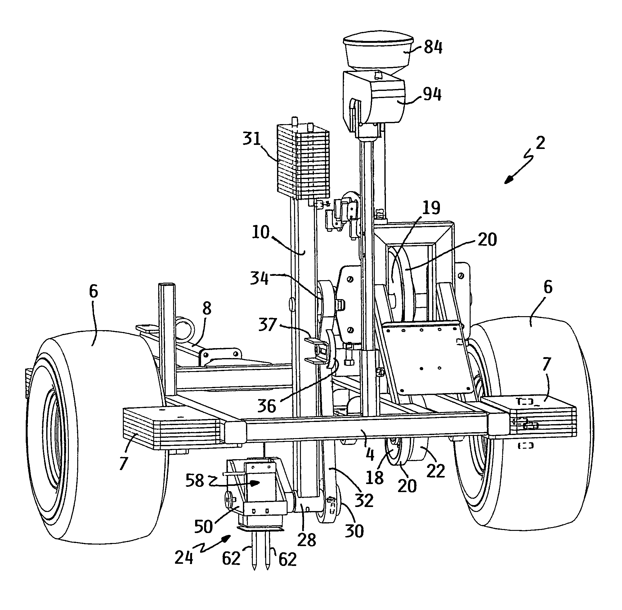 Mobile turf instrument apparatus having driven, periodically insertable, ground penetrating probe assembly