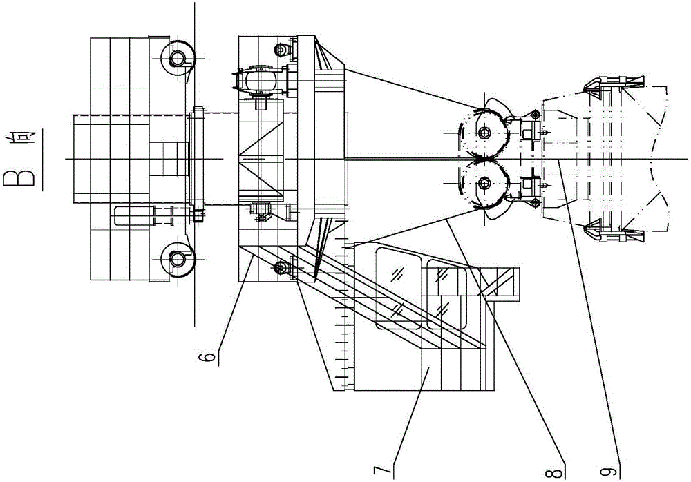 Rail type container portal crane lifting and rotating trolley