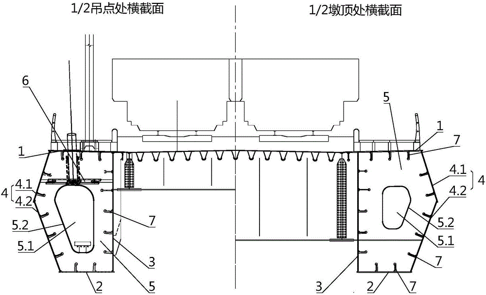 Railroad bridge separating type double-box steel main girder structure without independent tuyere