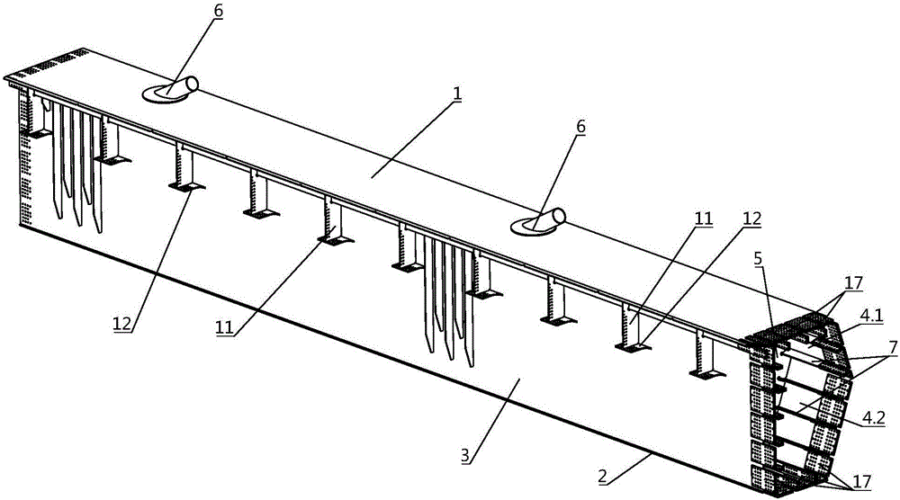 Railroad bridge separating type double-box steel main girder structure without independent tuyere