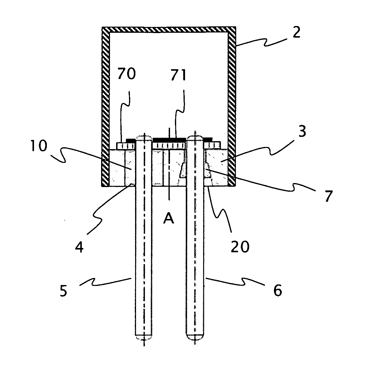 Shaped feed-through element with contact rod soldered in